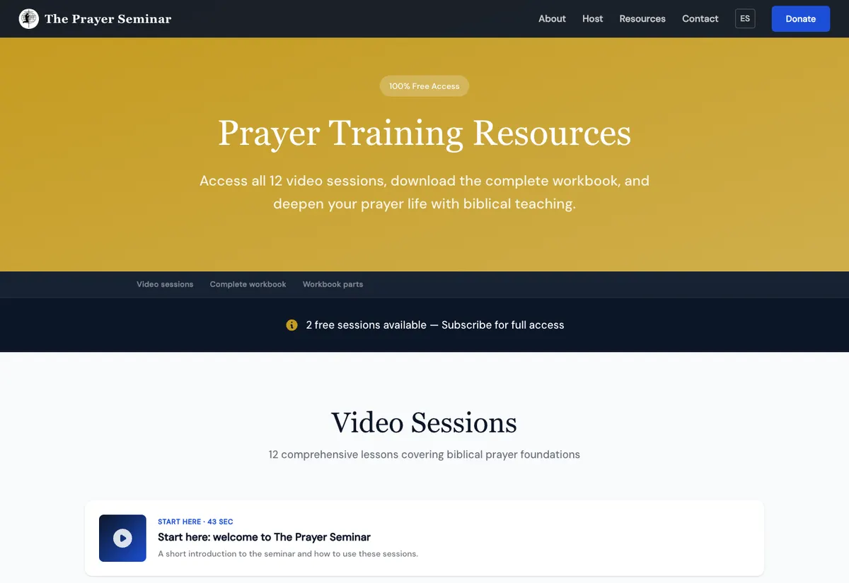 Biblioteca de video de The Prayer Seminar con sesiones gratuitas y con registro